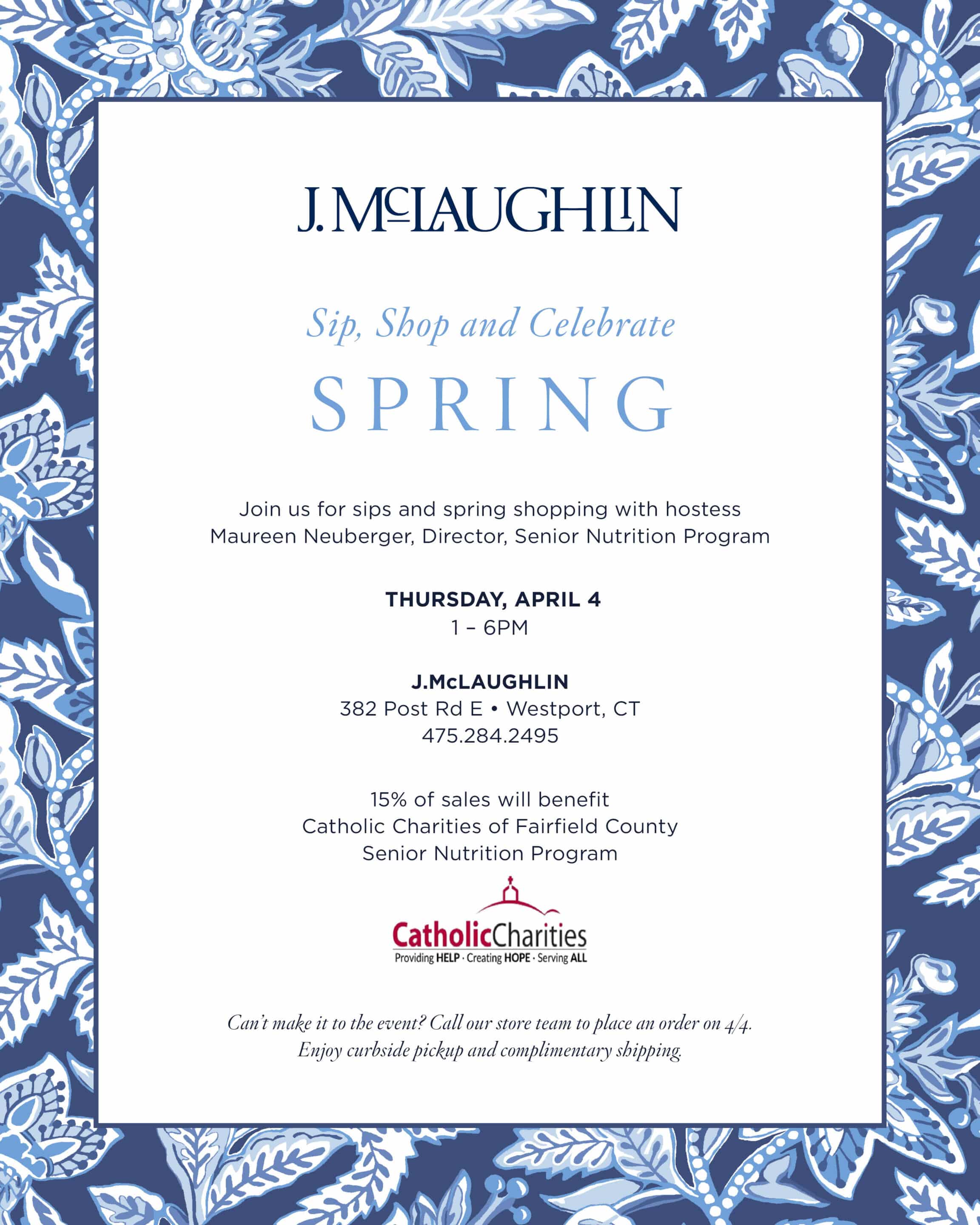 J. McLaughlin event to benefit Senior Nutrition Program on Thursday, April 4th